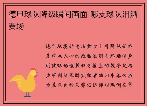 德甲球队降级瞬间画面 哪支球队泪洒赛场